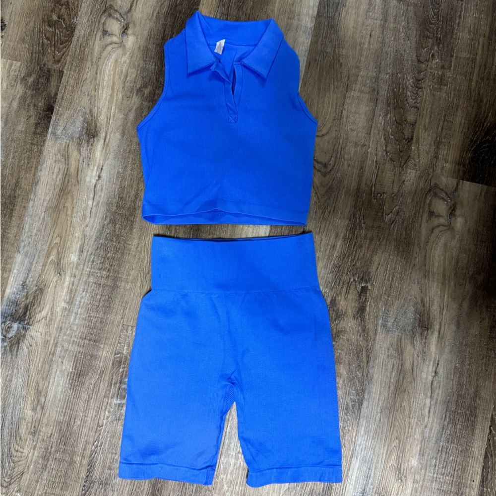 Vibrant Blue Polo Top and Shorts Set
